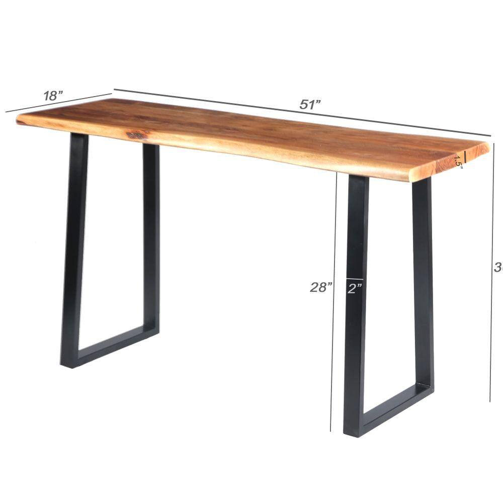 Industrial Black Acacia Wood Live Edge Desk with Metal Legs