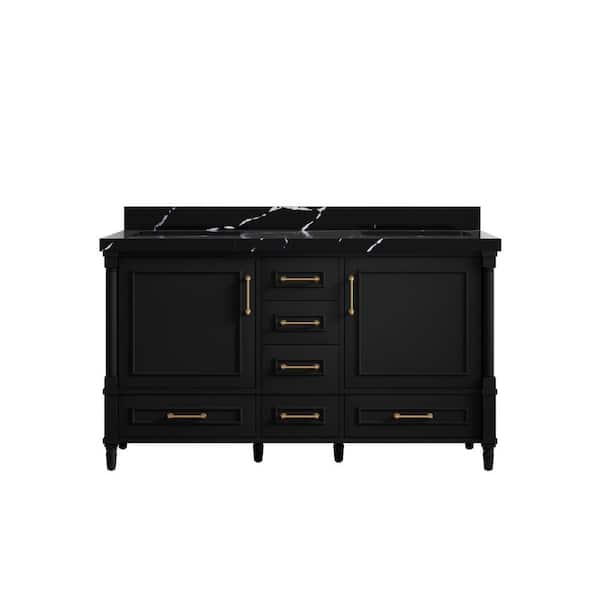 Willow Collections Hudson 60 in. W x 22 in. D x 36 in. H Double Sink Bath Vanity in Black with 2 in. Calacatta Black Qt. Top
