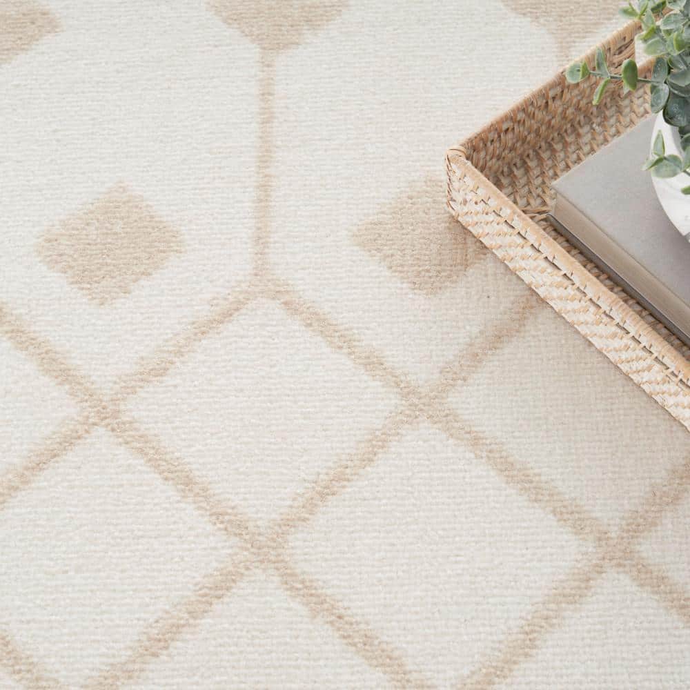 Ivory Beige Geometric Synthetic 5' x 7' Area Rug