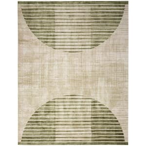 Astra Machine Washable Ivory Olive 9 ft. x 12 ft. Graphic Contemporary Area Rug