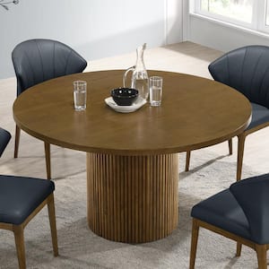 Hezrai Walnut Finish Wood 53 in Pedestal Dining Table Seats 4