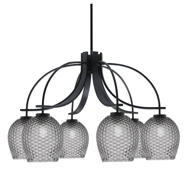 Unbranded Olympia 20 in. 6-Light Matte Black Downlight Chandelier Smoke Textured Glass Shade