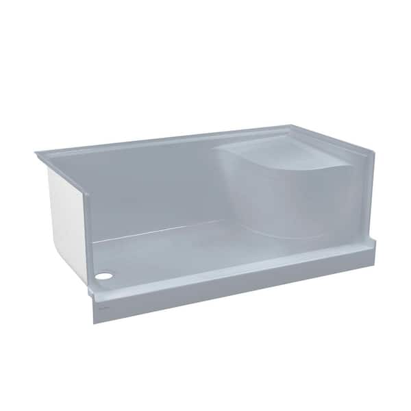 Swiss Madison Aquatique 60 in. L x 32 in. W Single Alcove Shower Base Pan with Left Hand Drain and Integral Right Hand Seat in Gray