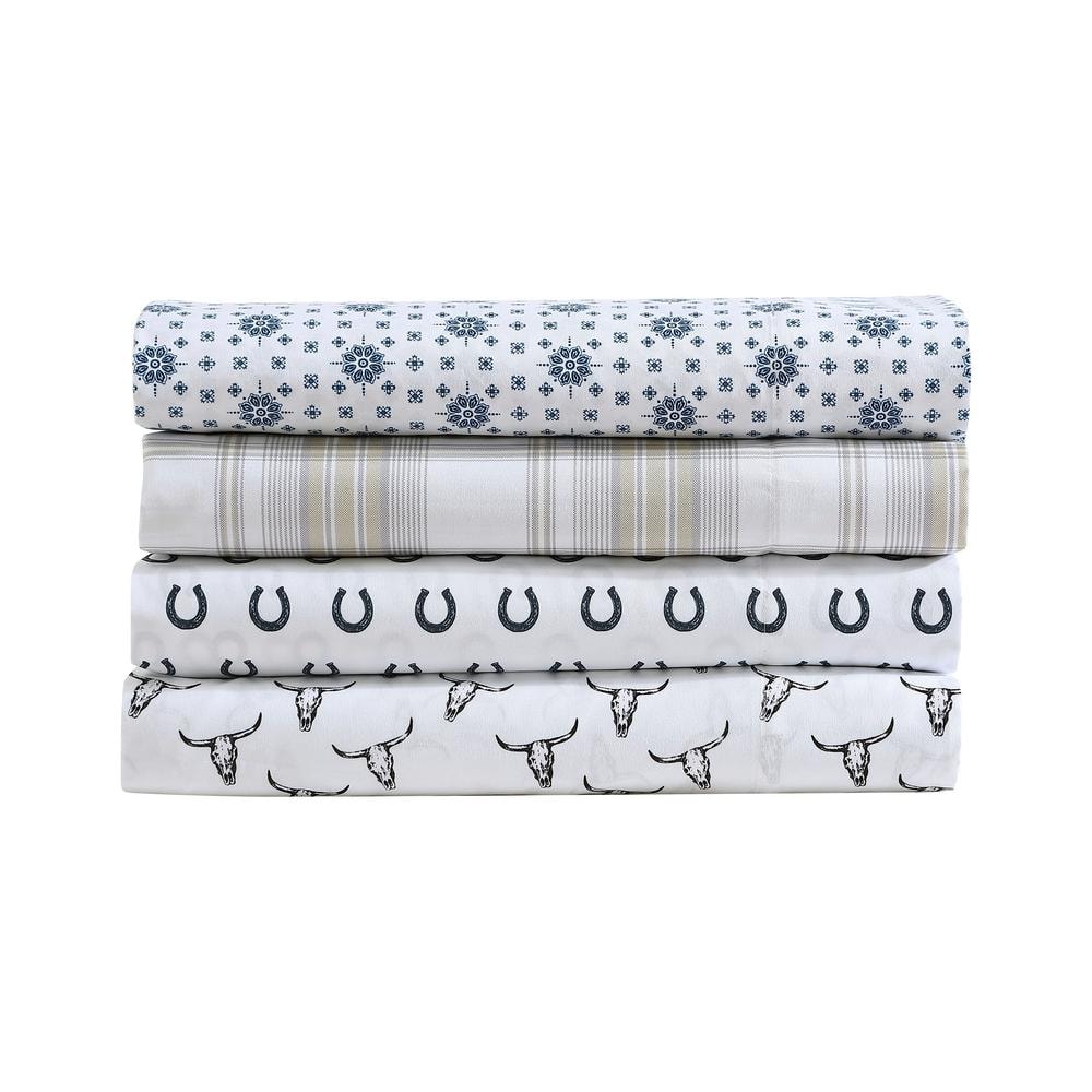 Queen White Floral Print Microfiber Sheet Set