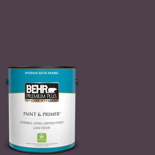 BEHR PREMIUM PLUS 1 gal. #T13-10 Plum Orbit Satin Enamel Low Odor Interior Paint & Primer