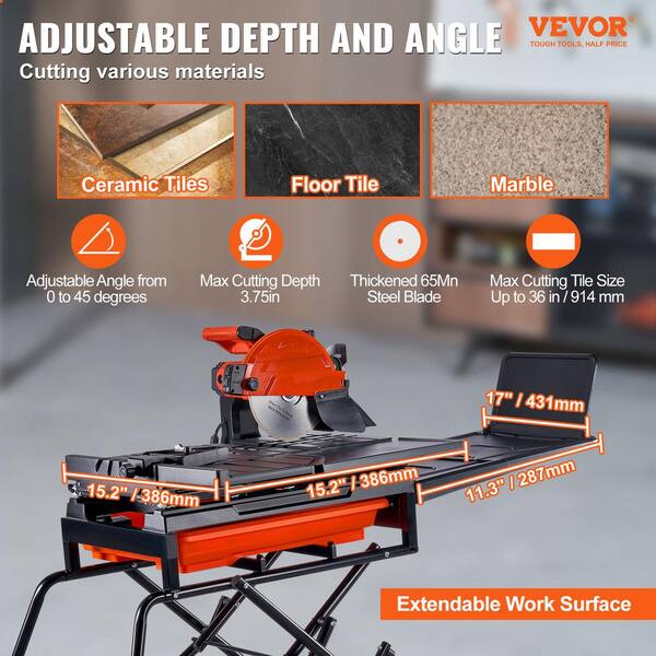 7 Inch Wet Tile Saw, 6500 RPM & Pure Copper Motor, Bevel Cuts Tile From