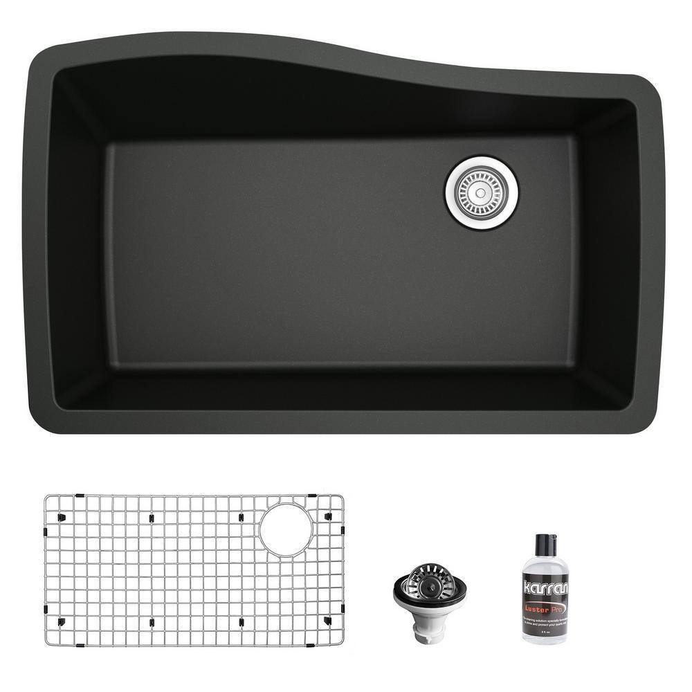 Karran Black Quartz Composite 33 in. Single Bowl Undermount Kitchen ...