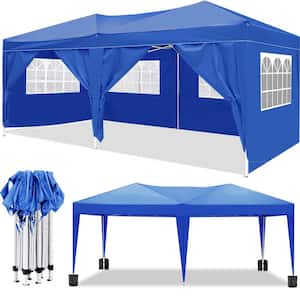 Outdoor 10 ft. x 20 ft. Pop Up Canopy Tent with with 6-Removable Sidewalls + Carry Bag + 4pcs Weight Bag-Blue