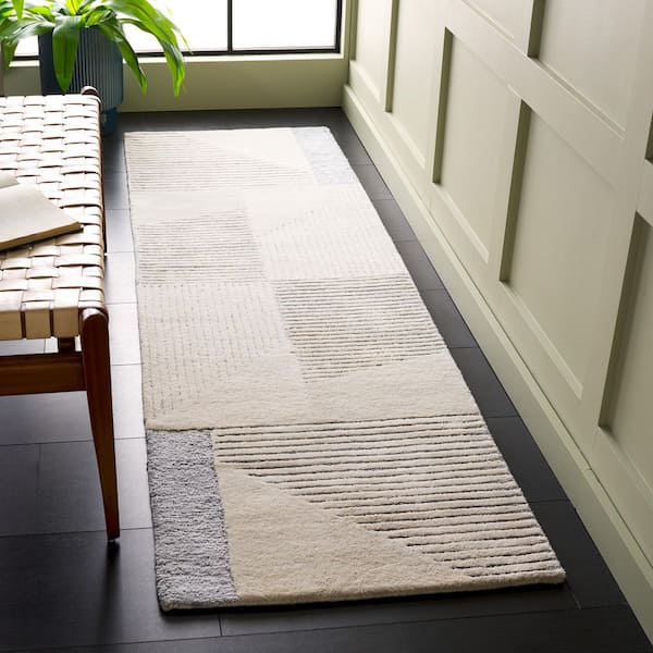 Ebony 2 ft. x 7 ft. Beige/Gray Abstract Geometric Striped Runner Rug