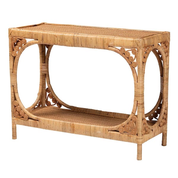 bali & pari Ramona 39.3 in. Light Honey Rattan Rectangle Wicker Console Table