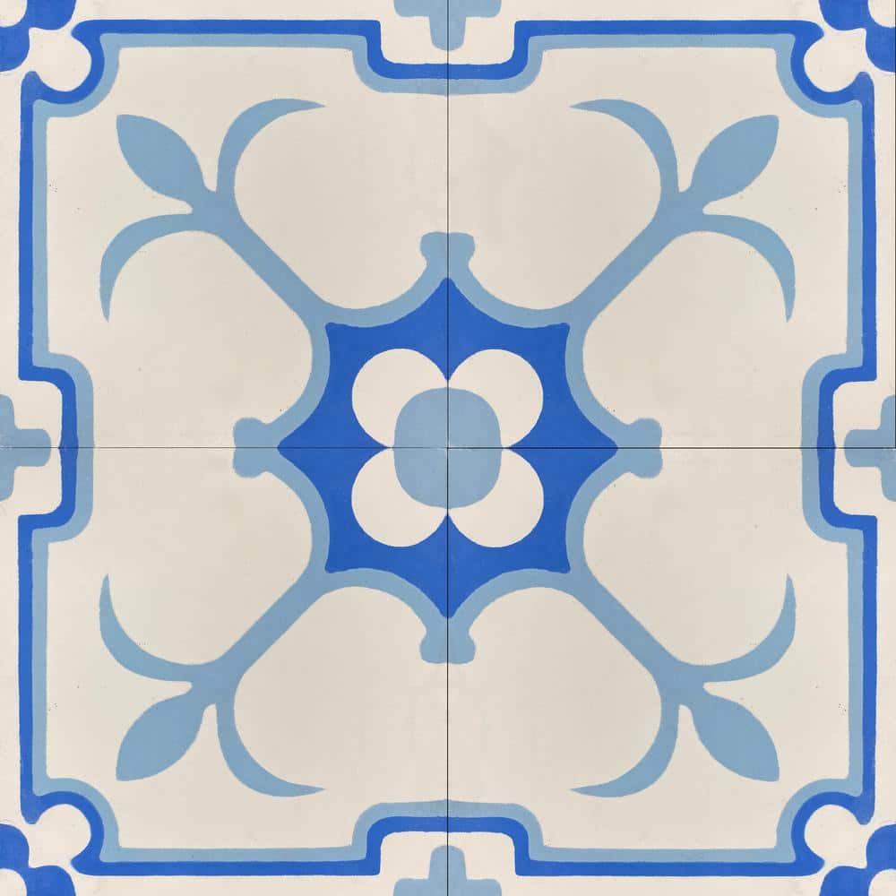 KCT 09 Baby Blue, White 8 in. x 8 in. Regular Handmade Floor/Wall Cement Ti