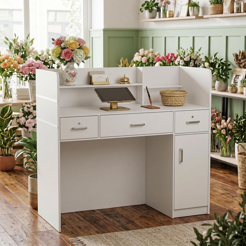 FUFU&GAGA 47.2 in. Rectangle White Wood Writing Desk Reception