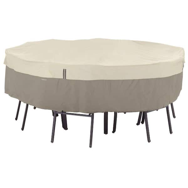 Classic Accessories Belltown Medium Sidewalk Grey Round Table and Patio Chair Set Cover