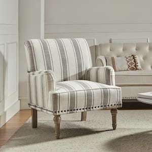 Imperia Gray Polyester Arm Chair with Nailhead Trim (Set of 1)