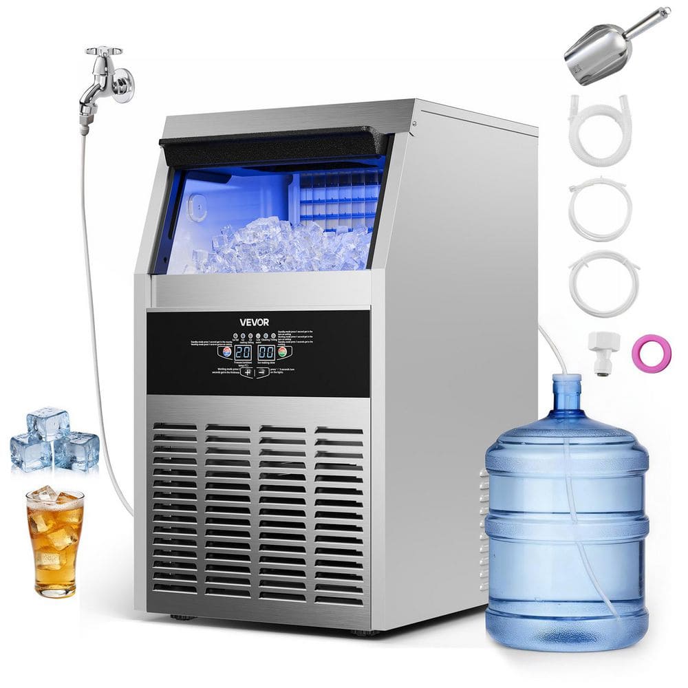 15.94 in. W Commercial Ice Maker 150 lbs./24 H Full Size Cubes Freestanding Ice Machine with 30 lbs. Storage in Silver