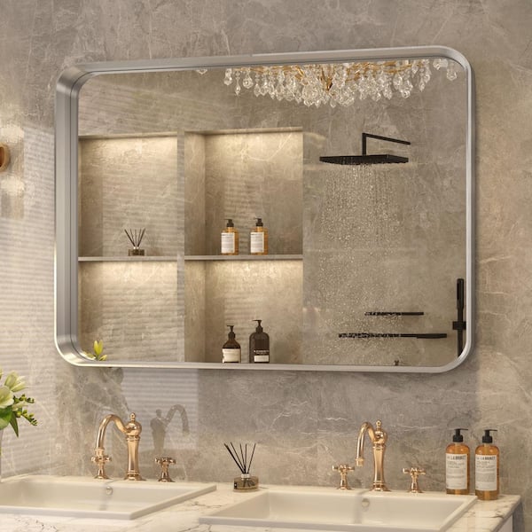 FAMYYT 40 in. W x 30 in. H Rectangular Aluminum Framed Beveled Edge Horizontal/Vertical Wall Bathroom Vanity Mirror