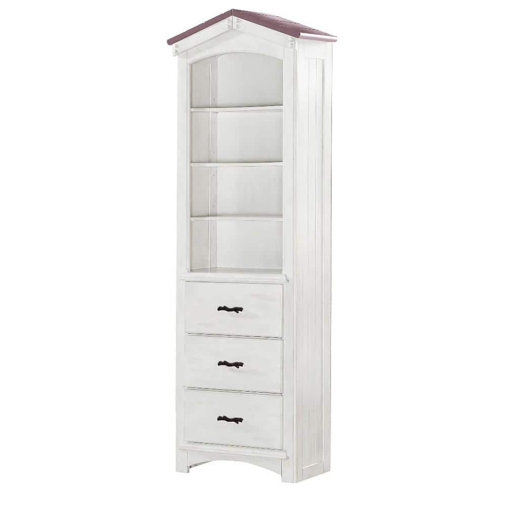 White Wood Tree House Kids' Bookshelf with Drawers