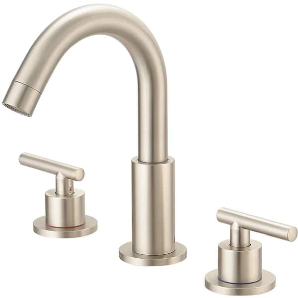 Fapully 8 in. Widespread Double Handle Bathroom Faucet, 360-Rotate Bathroom Faucet with Pop Up Drain in Brushed Nickel