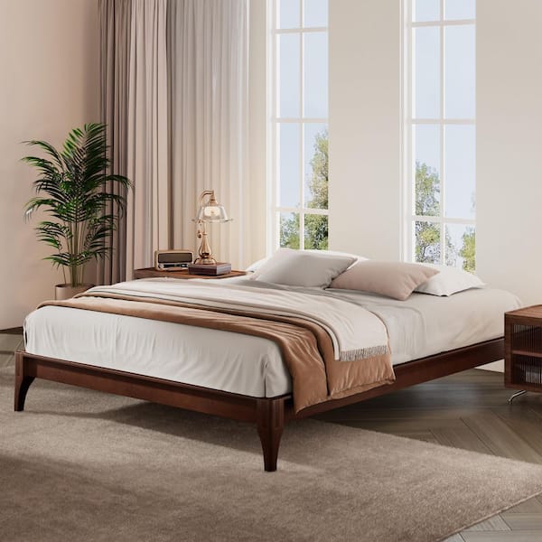 Chocolate Brown Solid Bamboo Frame King Size Platform Bed with Metal Support, No Headboard