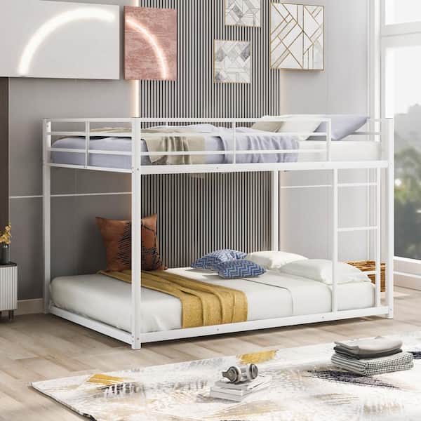 Qualler Abby White Full Over Full Low Bunk Bed with Ladder