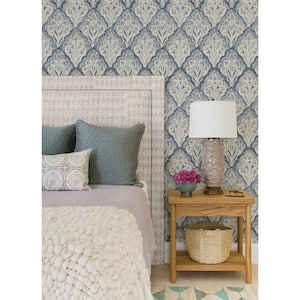 Mimir Quilted Damask Blue Prepasted Non Woven Wallpaper