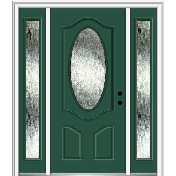MMI Door 60 in. x 80 in. Left-Hand Inswing Rain Glass Hunter Green Fiberglass Prehung Front Door on 6-9/16 in. Frame