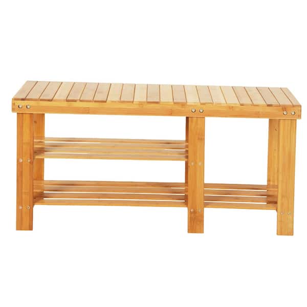 35.43 in. L x 11.02 in. W x 17.72 in. H 5-Pairs 2-Tier Brown Bamboo Shoe Rack