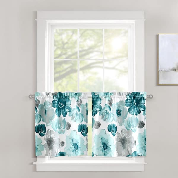 HOMEBOUTIQUE Leah 58 in. W x 24 in. L Light Filtering Kitchen Tiers Blue Plus 1.5 Set (Each 29 in. W x 24 in. L Plus 1.5)