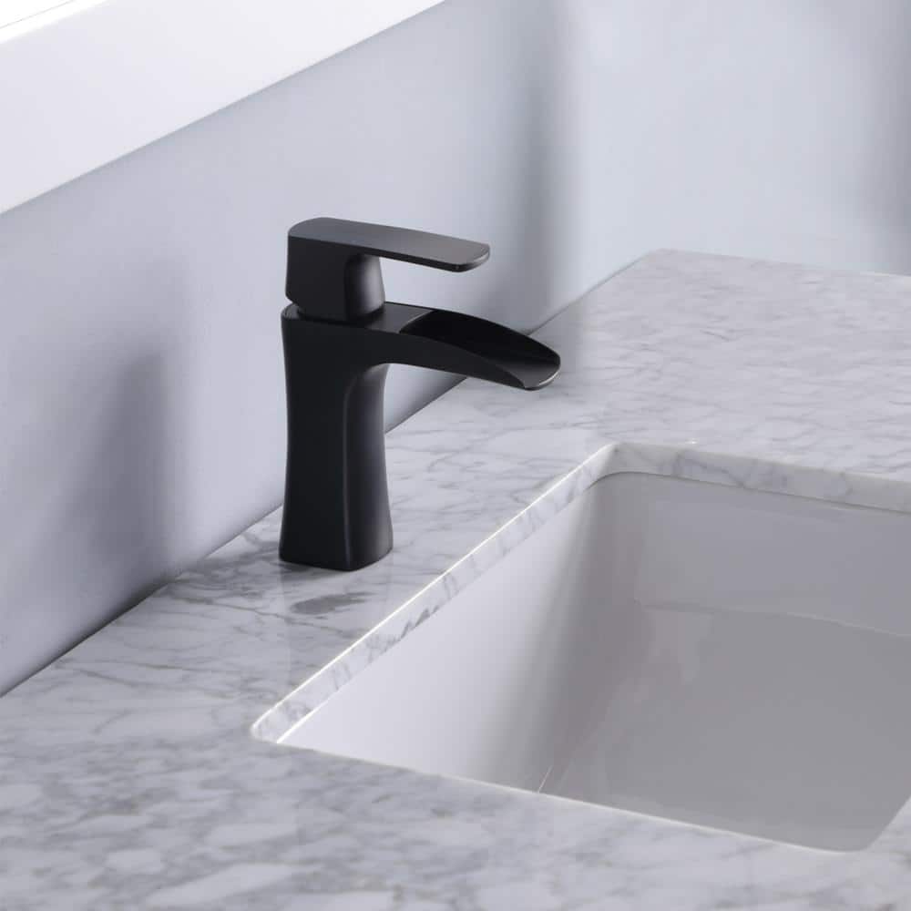 Maribella 48" White Marble Single Vanity with Black Hardware