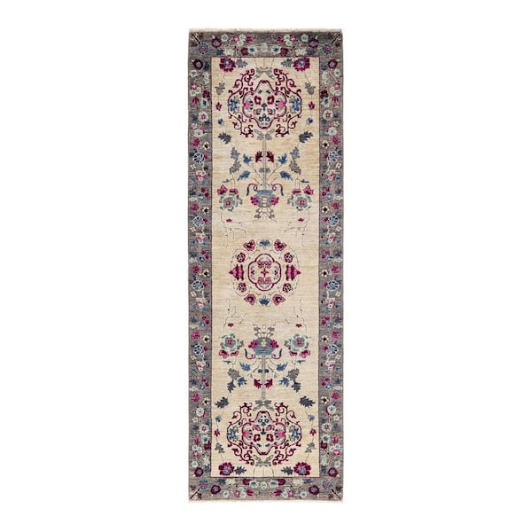 Solo Rugs Eclectic One-of-a-Kind Contemporary Ivory 2 ft. 9 in. x 8 ft. 1 in. Floral Area Rug