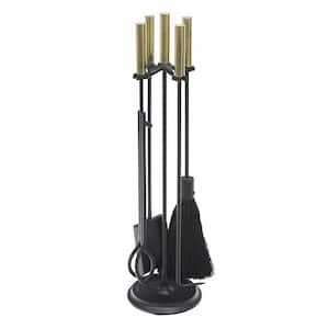 30.25 in. Tall 5-Piece Black and Polished Brass Contemporary Bedford Fireplace Tool Set