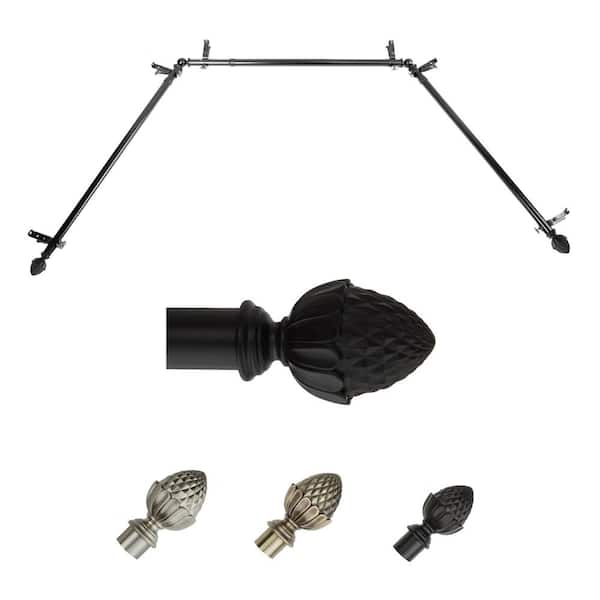 EMOH 13/16" Dia Adjustable 20"-36", 38"-72" Bay Window Curtain Rod with Zachary Finials in Black