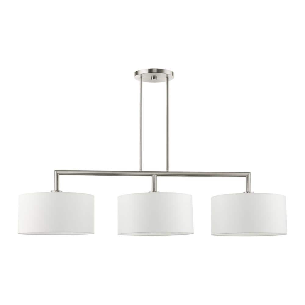 Sleek Brushed Nickel 3-Light Linear Drum Chandelier