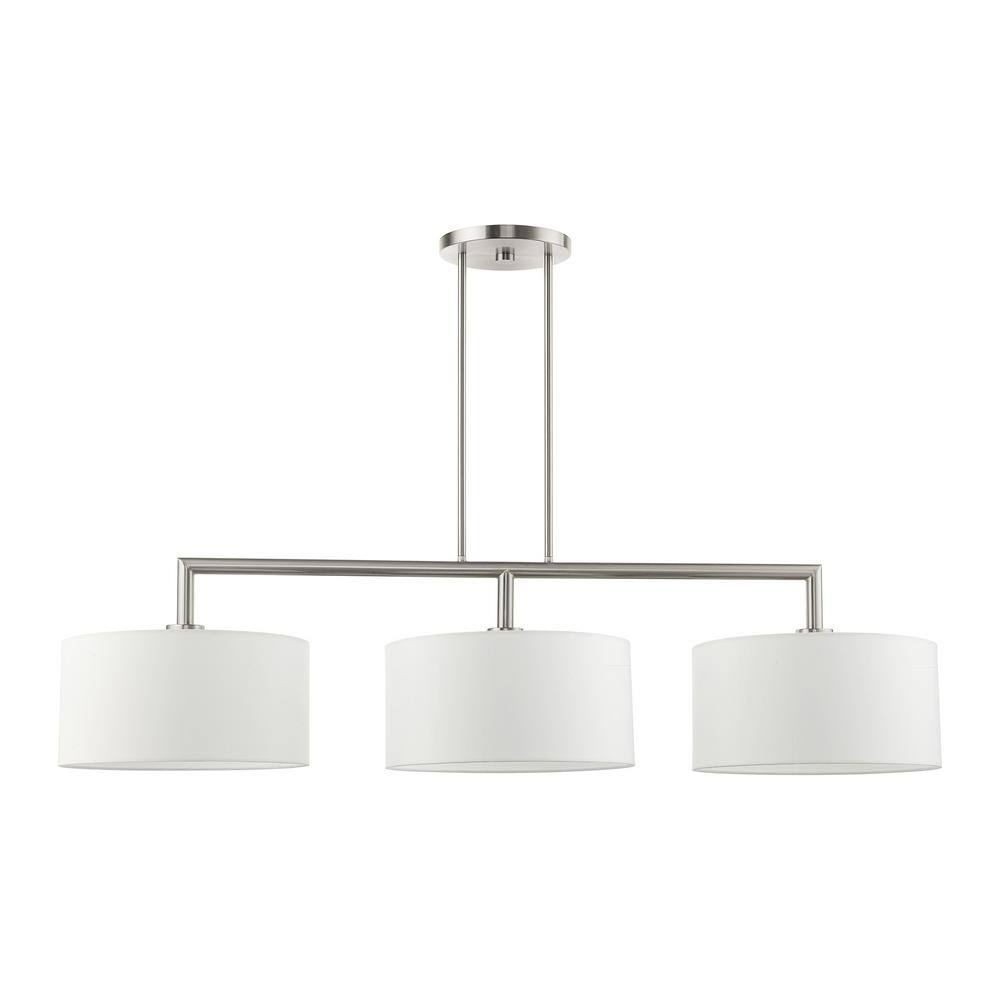 Sleek Brushed Nickel 3-Light Linear Drum Chandelier