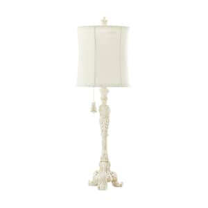 31 in. Cream Polystone Antique Style Task and Reading Table Lamp with Drum Shade
