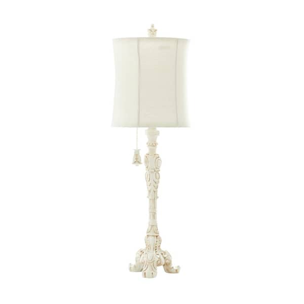Litton Lane 31 in. Cream Polystone Antique Style Task and Reading Table Lamp with Drum Shade