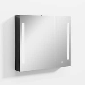 26 in. W x 30 in. H LED Lighted Rectangular Metal Surface Mount Medicine Cabinet with Mirror in Black