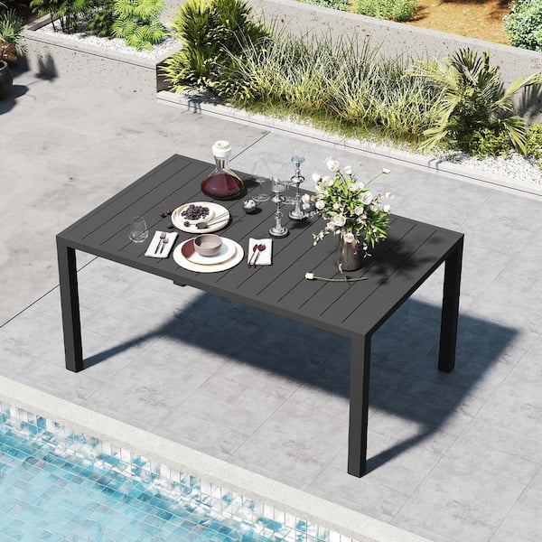 62 in. L x 38 in. W Metal Slatted Patio Dining Table