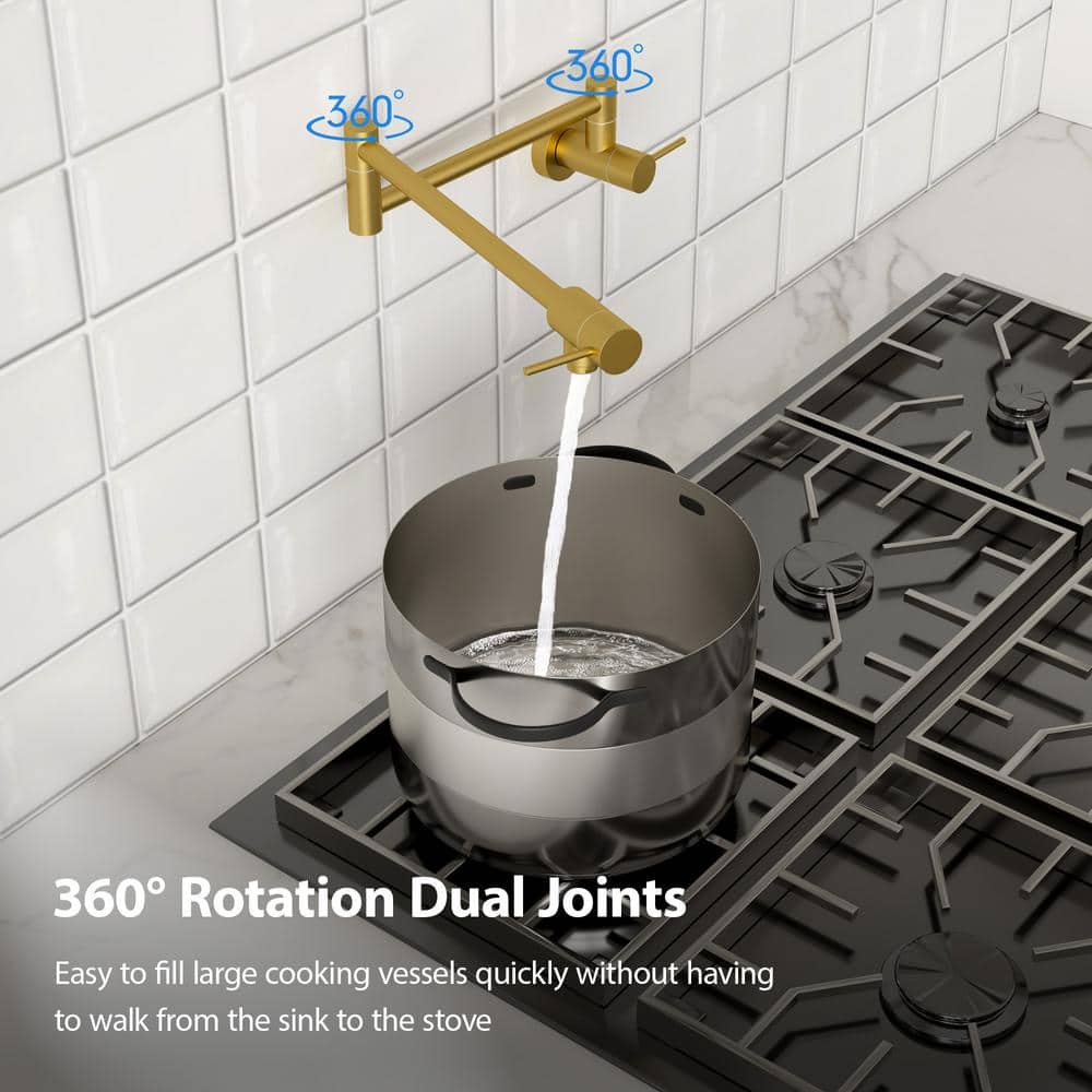 Brushed Gold Double Handle Wall Mount Pot Filler
