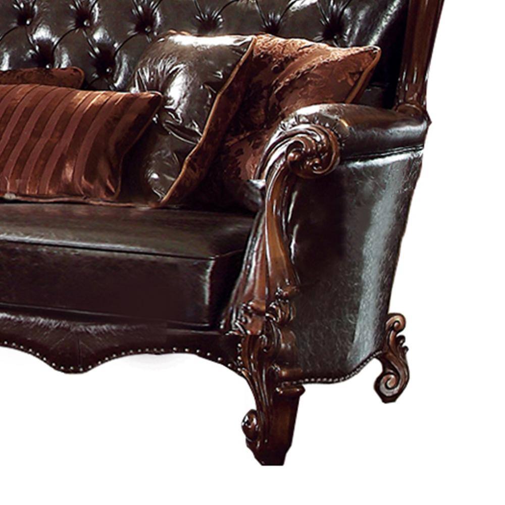 Versailles Dark Brown Leather Sofa with Cherry Oak Trim