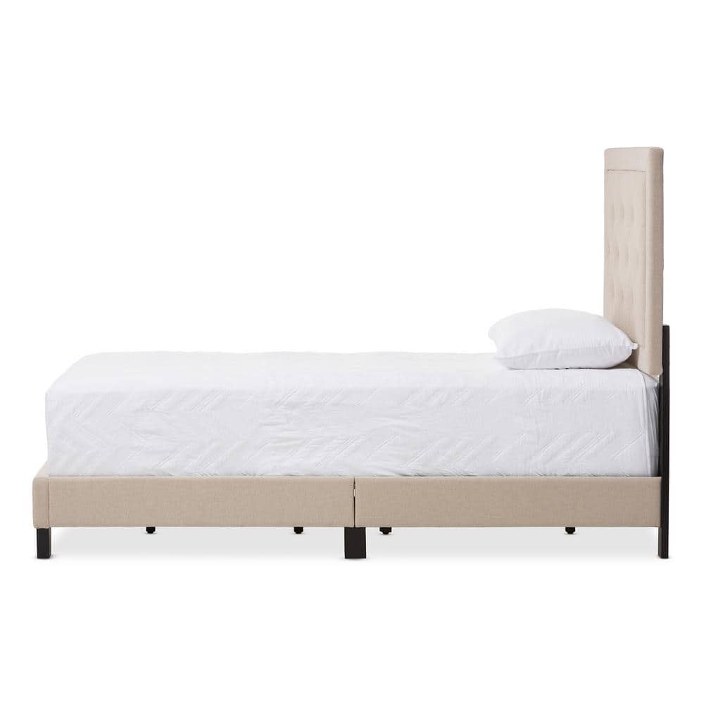 Modern Beige Linen Twin Platform Bed with Diamond Tufting