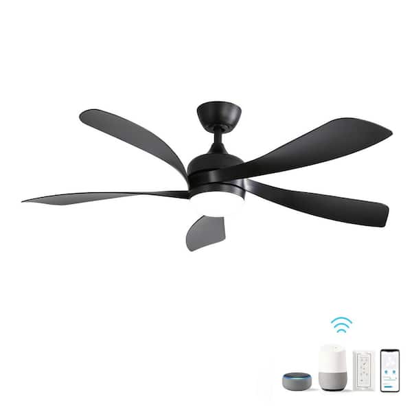 Jushua 52 in.Indoor Black Low Profile Ceiling Fan with Lights Remote Control,Quiet DC Motor for Patio Living Room