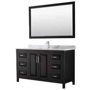 Daria 60 in. Single Bathroom Vanity in Dark Espresso with Marble Vanity Top in Carrara White and 58 in. Mirror