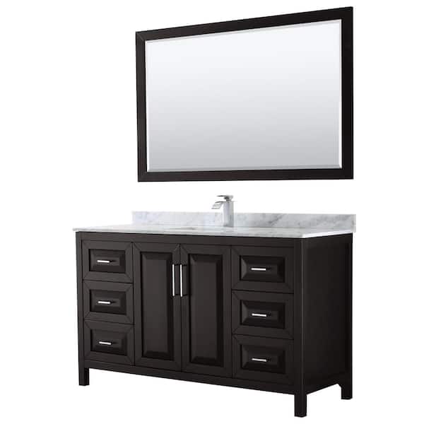 Wyndham Collection Daria 60 in. Single Bathroom Vanity in Dark Espresso with Marble Vanity Top in Carrara White and 58 in. Mirror