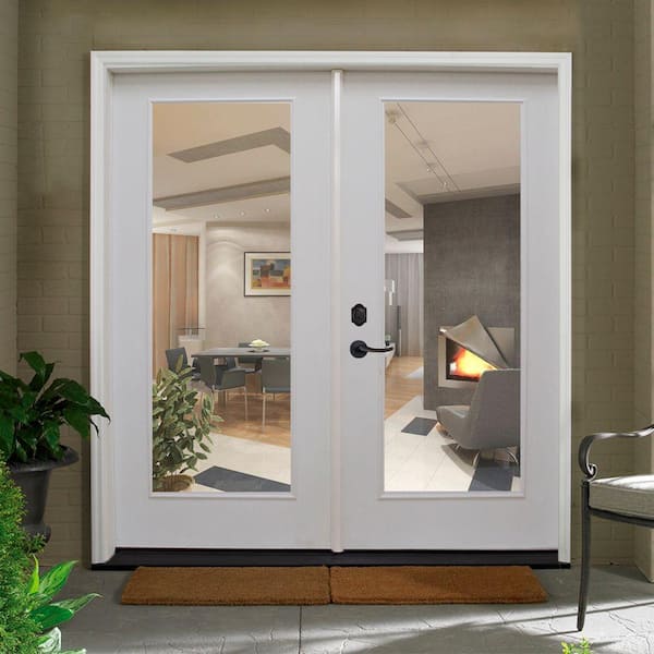 Reliant Series Clear Full Lite White Primed Fiberglass Double Prehung Patio Door