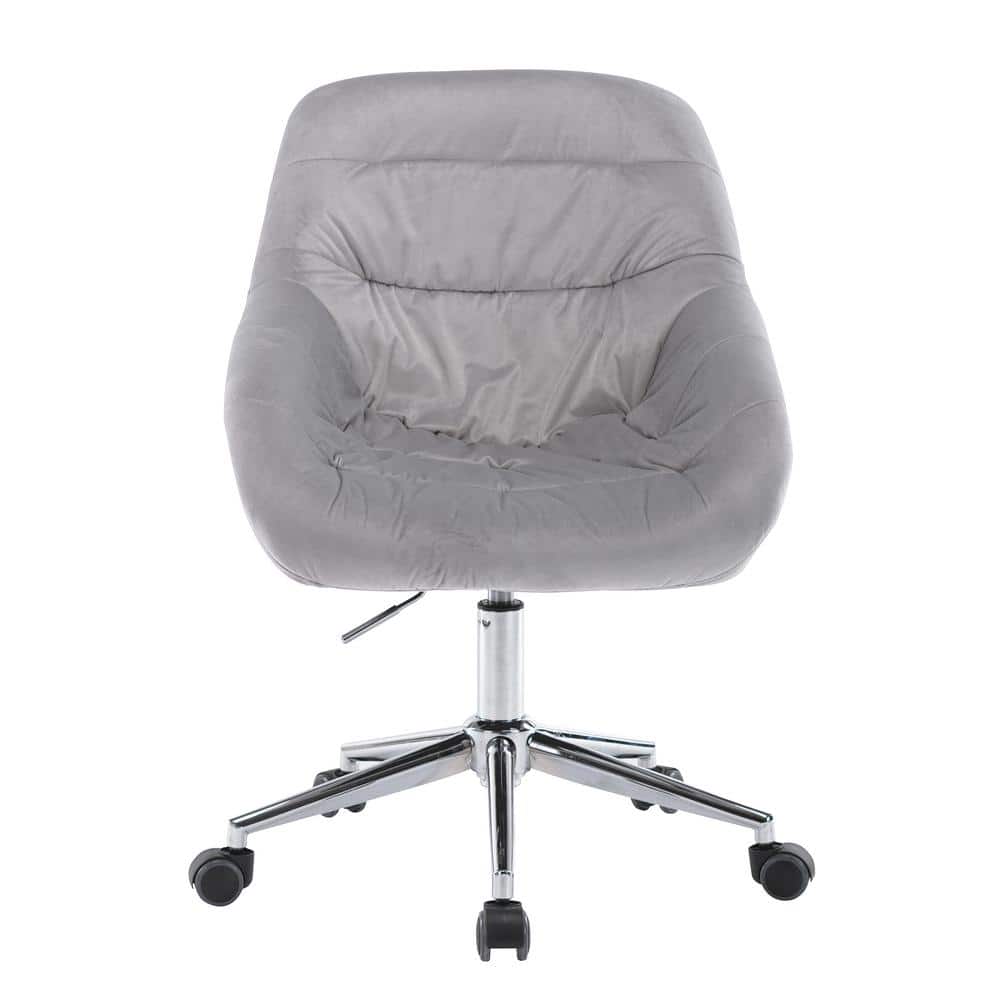 Reclining Gray Velvet Upholstered Swivel Office Chair Task Chair with Adjus