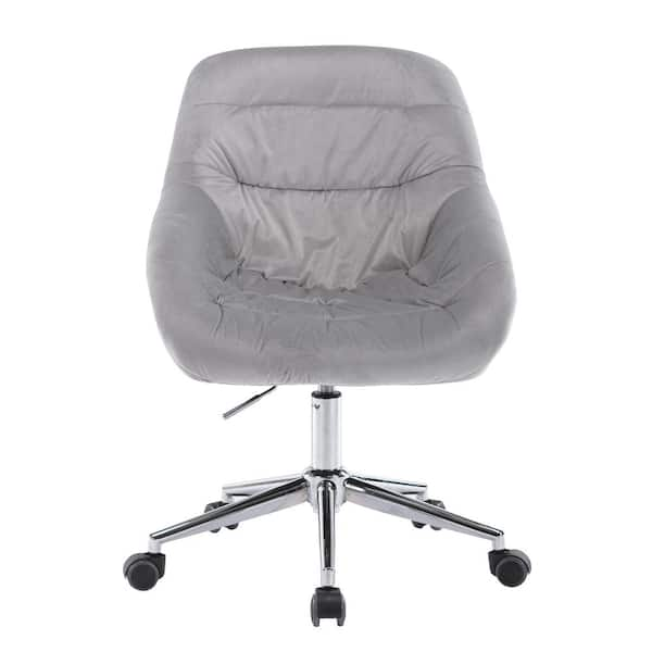 Reclining Gray Velvet Upholstered Swivel Office Chair Task Chair With ...