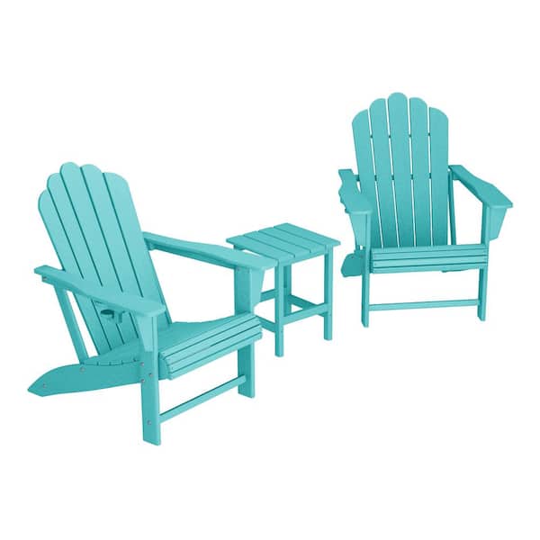 Aderson 3-Piece All Weather Outdoor HDPE Plastic Adirondack Chair Patio Conversation Set with Side Table in Turquoise
