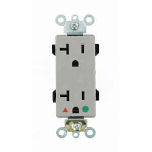 Decora Plus 20 Amp Hospital Grade Extra Heavy Duty Isolated Ground Duplex Outlet, Gray