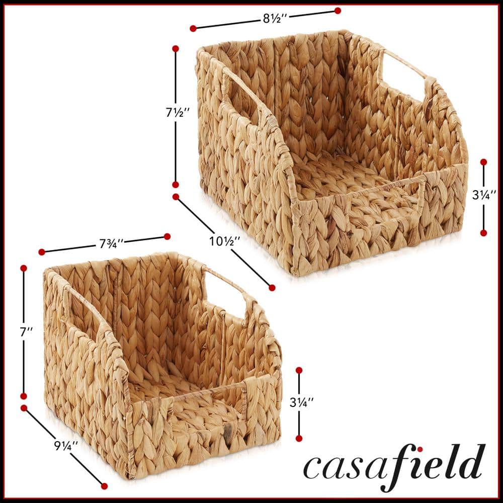 Natural Water Hyacinth Woven Rectangular Storage Baskets with Handles